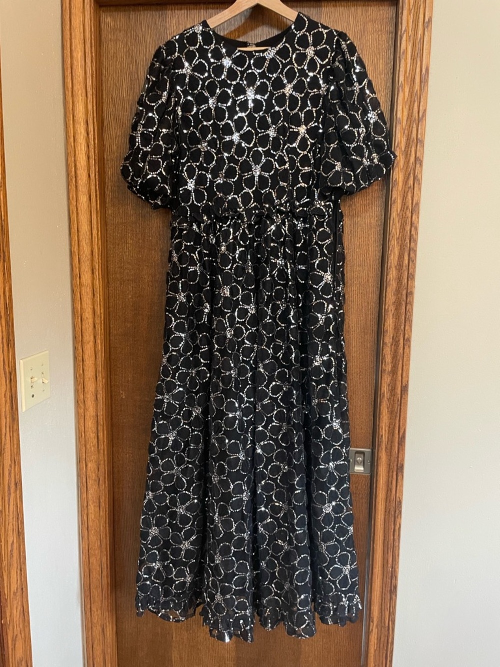 Sister Jane Black Dress with White Floral Sequin Pattern